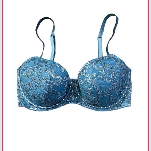 Victorias Secret Very Sexy Rhinestone Detail Lined Balconet Metallic lace bra - Picture 7 of 10